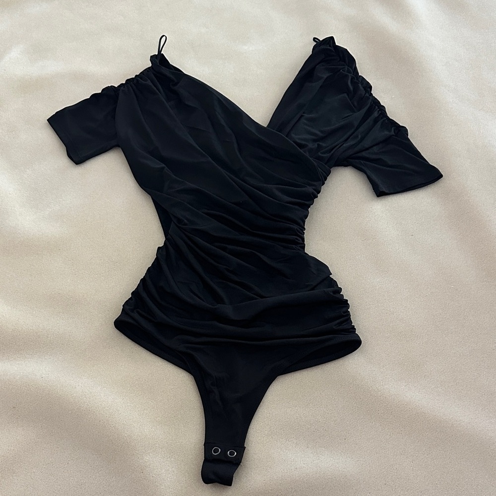 Express Body Contour Black Ruched Bodysuit